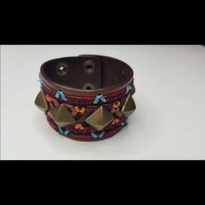 Three bird nest leather studded bracelet